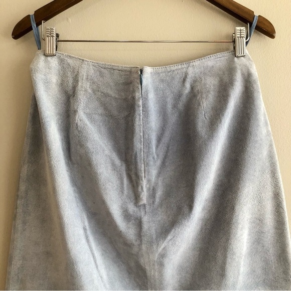 Revue Vintage 100% Genuine Suede Ruffle High Waist Knee Length Skirt Blue - Picture 8 of 13